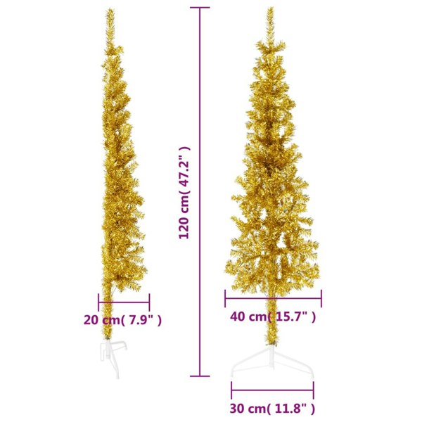 Berkfield Slim Artificial Half Christmas Tree with Stand Gold 120 cm