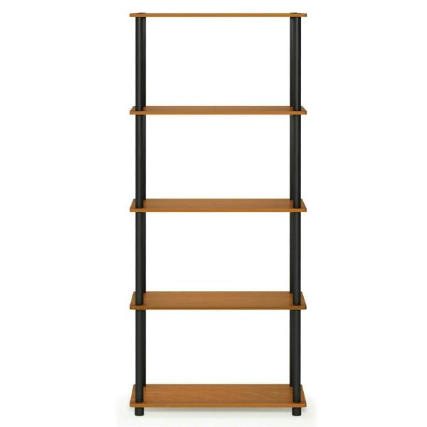 WALPLUS Modern Turn-N-Tube 5-Tier Multipurpose Shelf Display Rack, Light Cherry/Black for Entryway