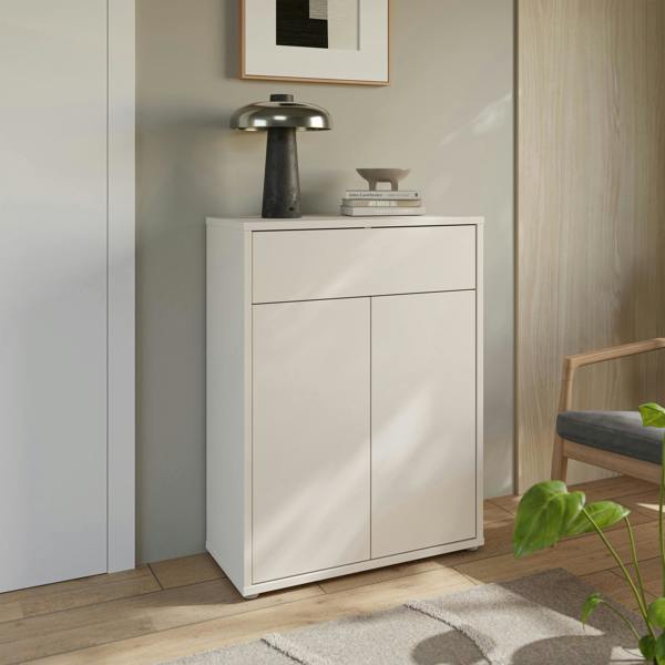 Furniture To Go Alice Springs Shoe Cabinet with 2 Doors Push-to-Open & 1 Drawer Push-to-Open in Sand