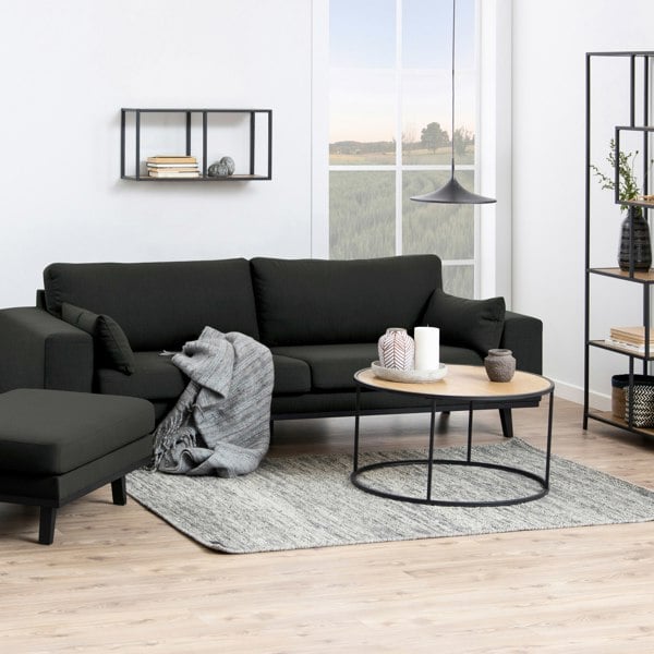 Furniture To Go Seaford Black Metal Round Coffee Table with Oak Top