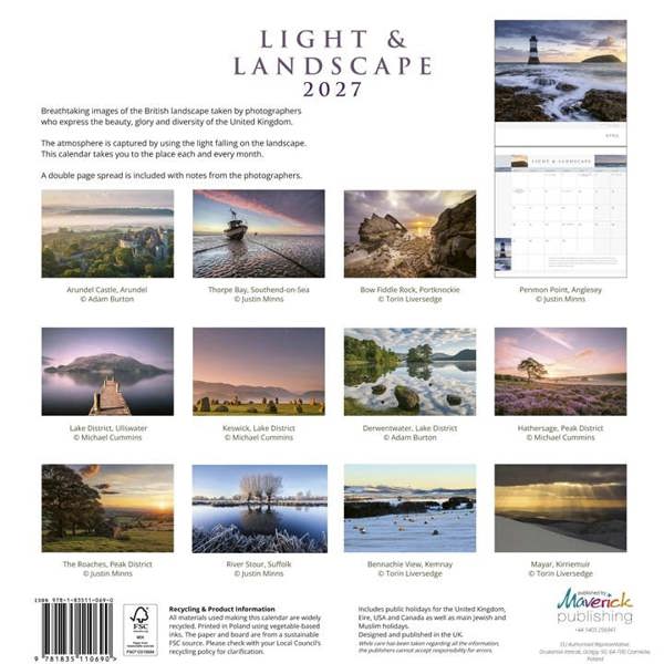 Light & Landscape Calendar 2027, Wall Calendars, Month To View, Travel, Gift