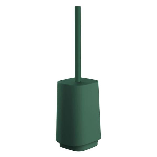 Green plastic square toilet brush and holder