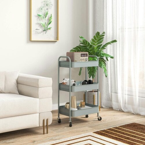 Wyld Haus Ravito Fari Metal Light Blue 3 Tier Steel Storage Trolley