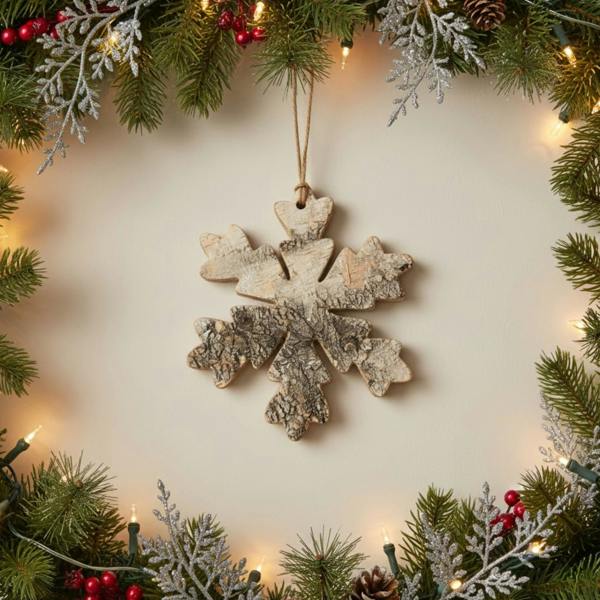 16cm and 20cm Birch Bark Wooden Snowflake Wall Hanging Christmas Decoration Set image 9