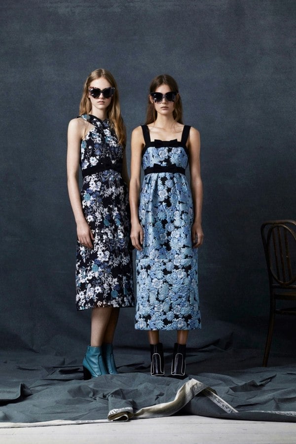 Erdem black blue jacquard Fernandez dress floral strappy