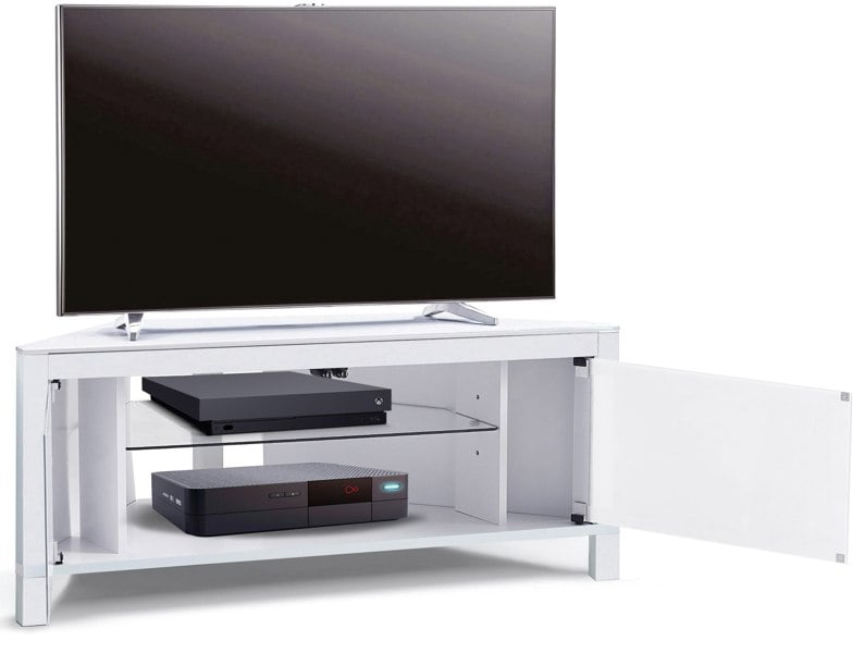 MDA Designs VOLANS Tru-Corner Remote Friendly Doors White/Black Reversible Panel LCD/Plasma/LED TV up to 42" Corner TV Cabinet