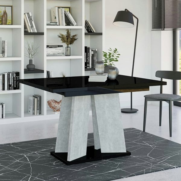 PHD Furniture Modern Extendable Dining Table 120-160x90 MUFO Black Gloss Concrete Effect