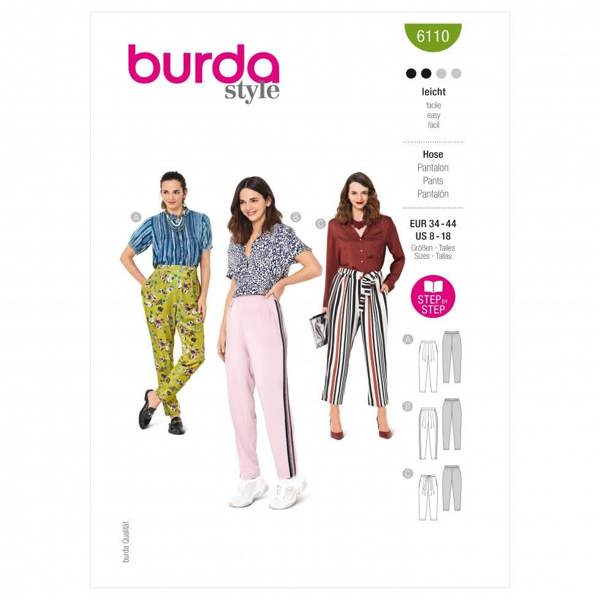 Burda Sewing Pattern 6110 Trousers For Women, 34 to 44 - Easy