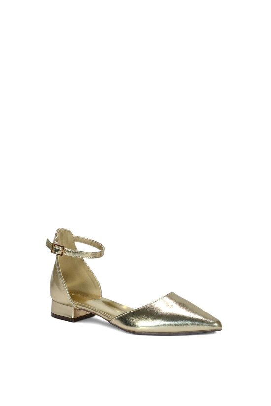 XY LONDON Low Heel Flat Pointed Toe Ankle Strap Court Shoes