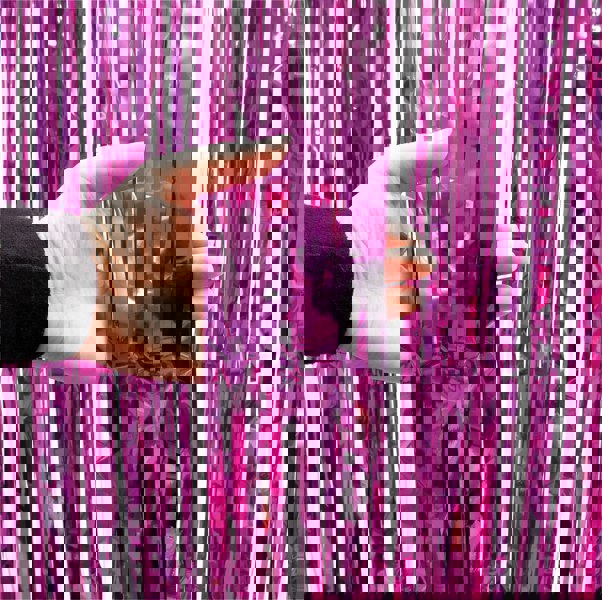 Cheetah Metallic Tinsel Curtain, 2M x 1M Pink
