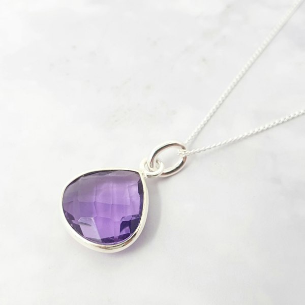 Amethyst February Birthstone Silver Pendant Necklace