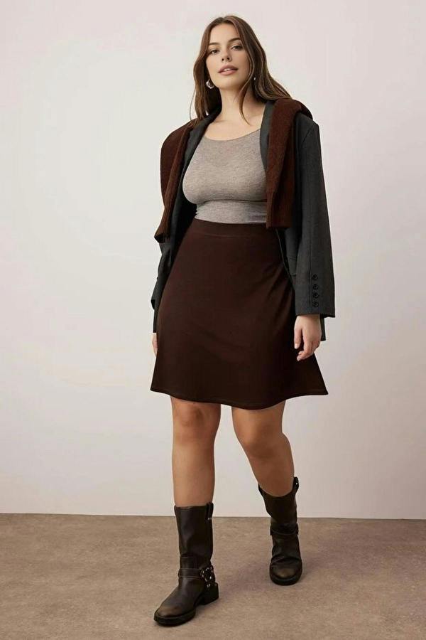 WOVCOR Elastic Waist Mini Knitted Plus Size Skirt