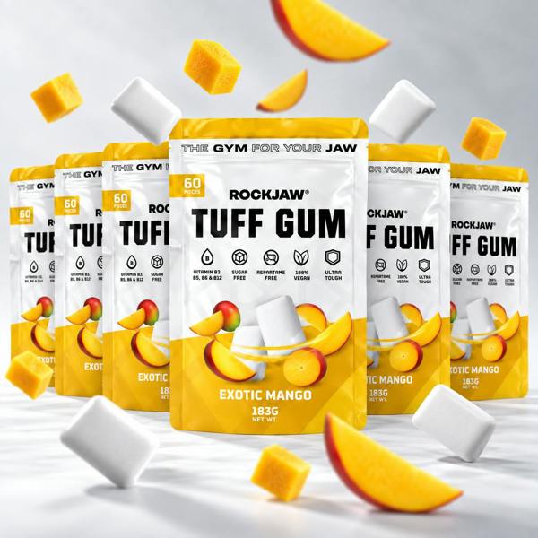 ROCKJAW Tuff Gum 2.0 (Stim-Free) + B Vitamins | Premium Ultra-Tough Jaw Gum - Exotic Mango - 1 Year Supply (BEST VALUE)