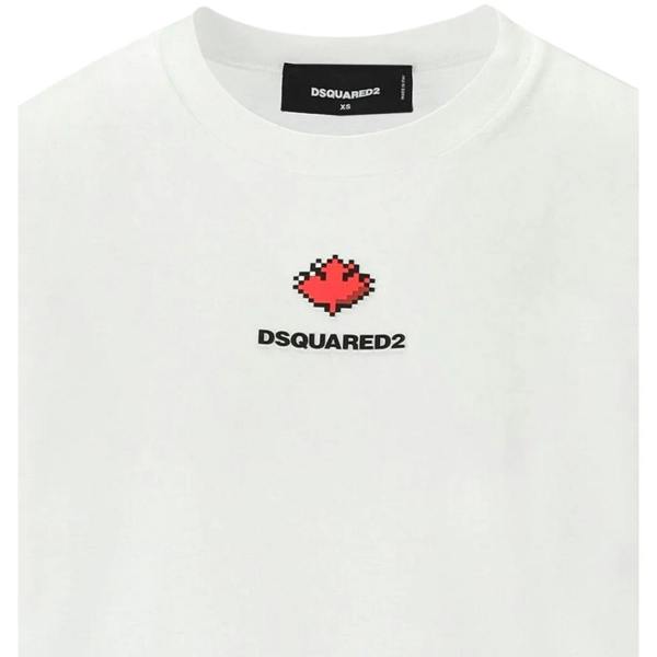 DSQUARED2 Pixel Leaf Logo Print Crew Neck White  T-Shirt S
