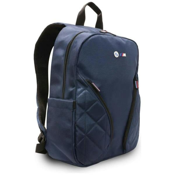 BMW M Series Nylon Pockets 16" Backpack with Metal Logo Navy Blue - BMBP15PNYPOV