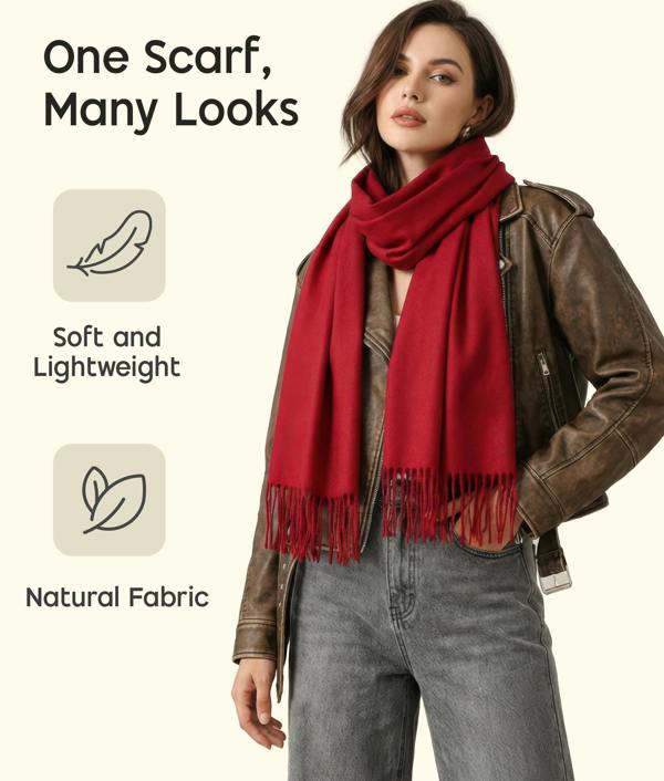 VIA MONTEN Women’s Oversized Winter Scarf Wrap with Fringe, Soft Long Shawl for Cold Weather Styling