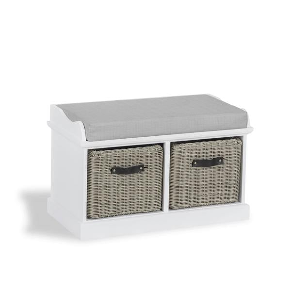 Statement Furniture Tetbury Bench with 2 Storage Baskets and Grey Cushion Seat