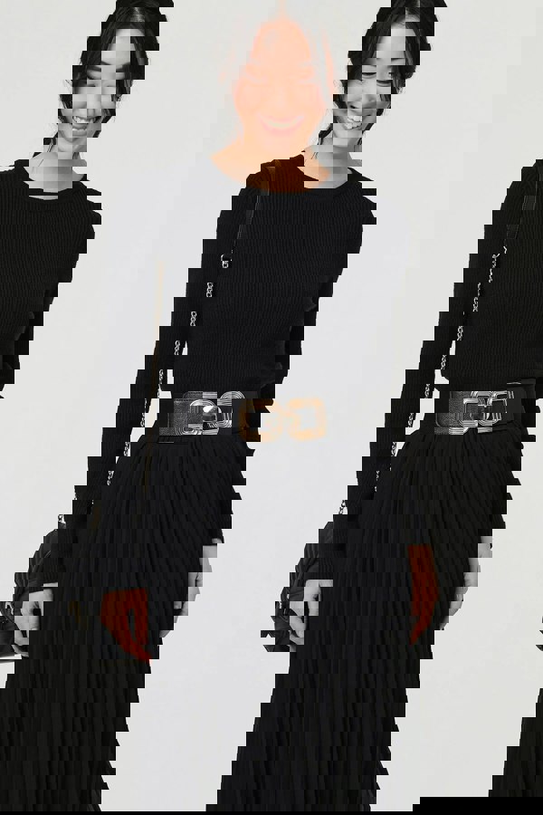 Black | Square Detail Stretch Wide Belt
