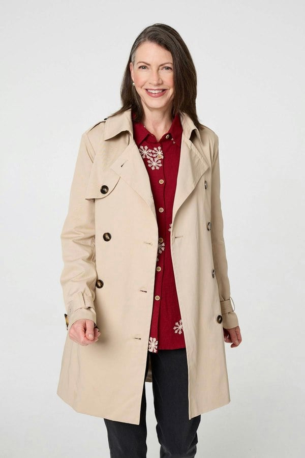 Beige | Relaxed Double-Breasted Trench Coat
