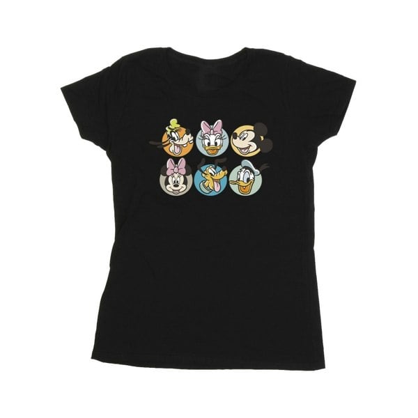 Disney Womens/Ladies Mickey Mouse And Friends Faces Cotton T-Shirt - Black