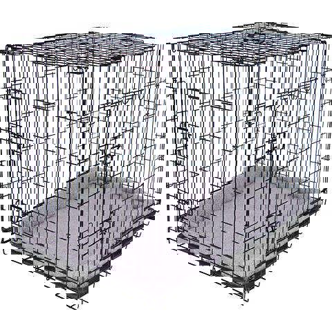 Pretty Pooch Dog Cage Large Crate Puppy Cat Pet Training Crate Metal Folding with Tray Double Door and Bed 36"