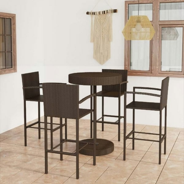 Berkfield 5 Piece Garden Bar Set Poly Rattan Brown