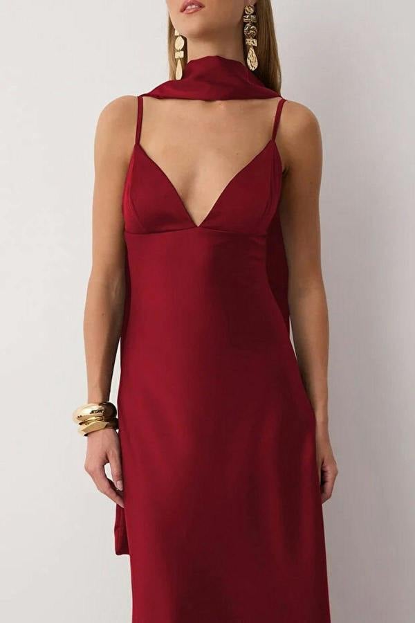 WOVCOR Scarf Detail Satin Maxi Dress with Strappy Design