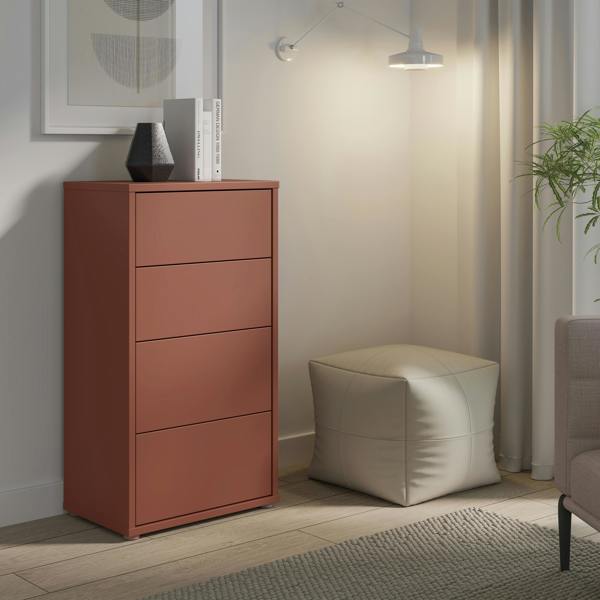 Alice Springs Tall 4 Drawer Chest with Push-to-Open Drawers in Terracotta