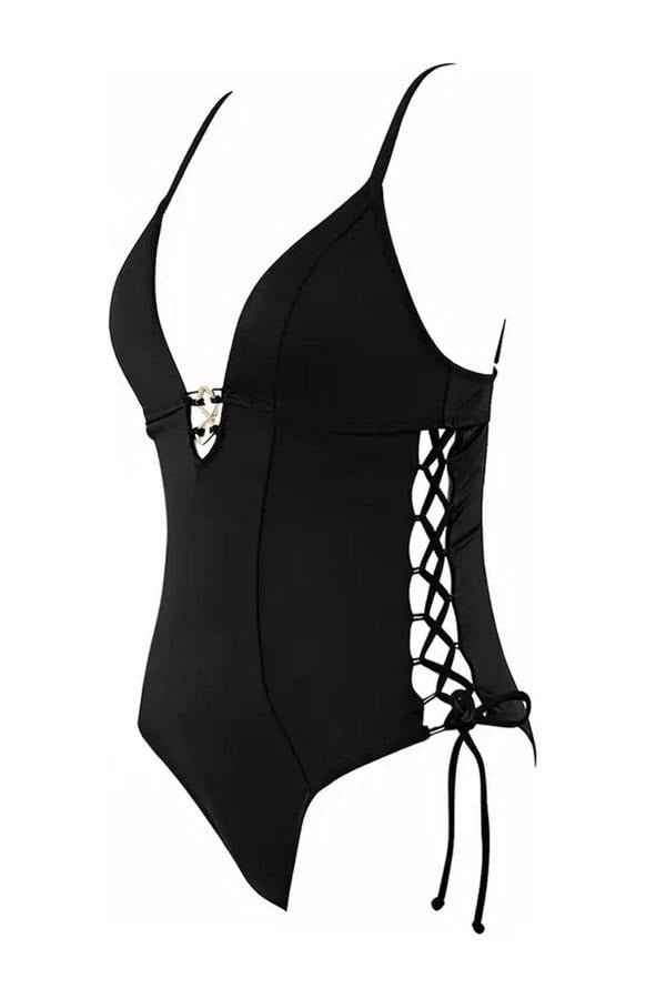WOVCOR Deep V-Neck Padded Regular Swimsuit with Accessory and Tie Detail