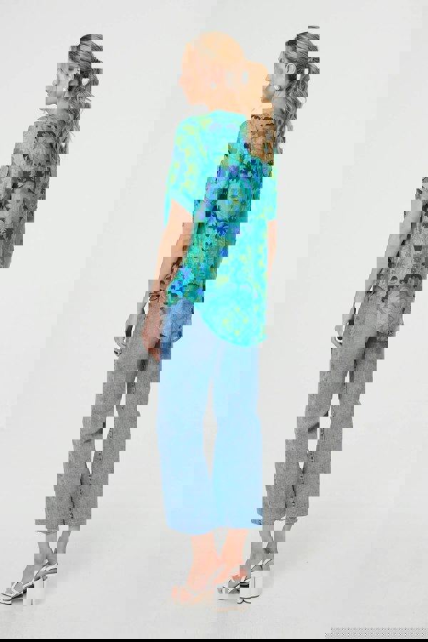 Green | Floral Stud Detail Short Sleeve Blouse
