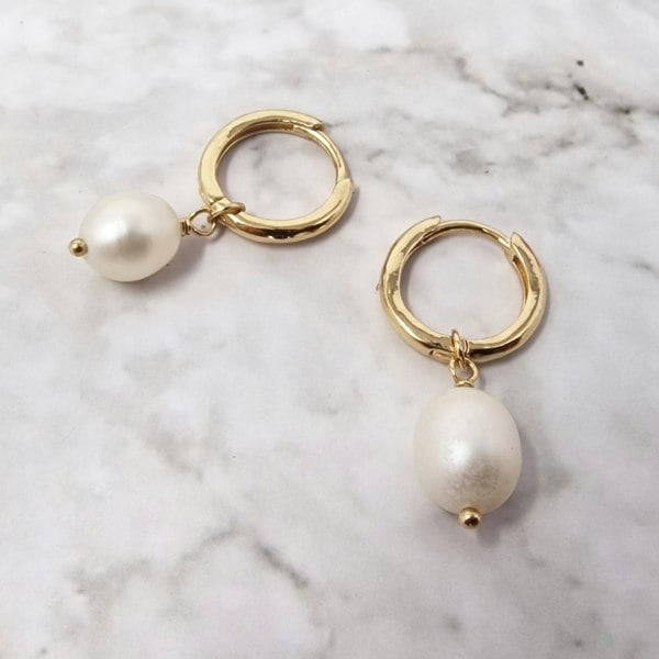 Isabella Pearl Gold Hoop Earrings