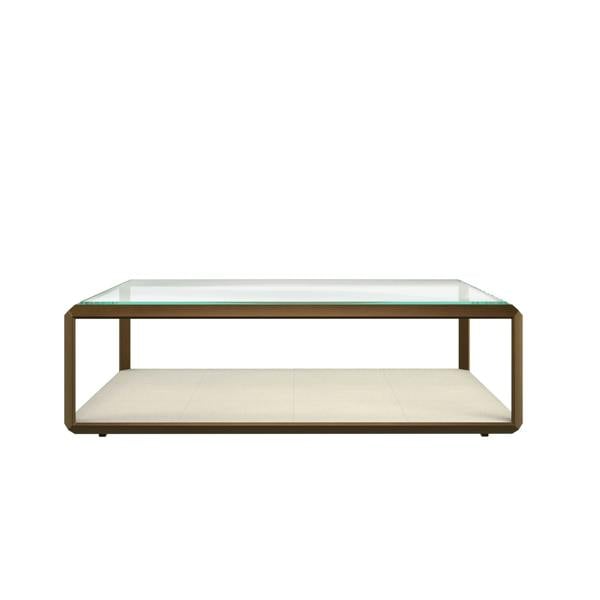Wyld Haus Klain Brass and Ivory Shagreen Glass Top Coffee Table