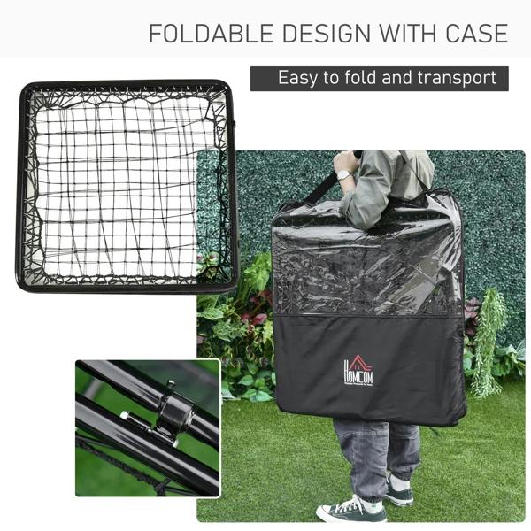 Black foldable rebounder net goal with storage case for easy transport