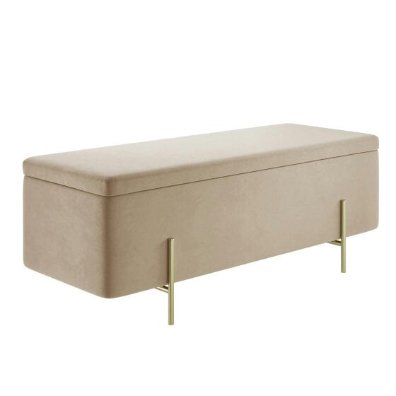 Wyld Haus Elowen Rectangle Storage Ottoman Bench Cream Boucle Gold Metal Legs
