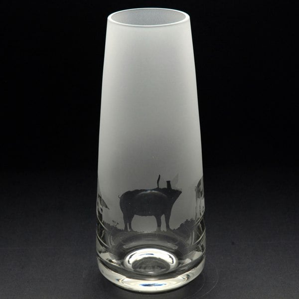 Glyptic Glass Art Pig Glass Bud Vase - Hand Etched/Engraved Gift