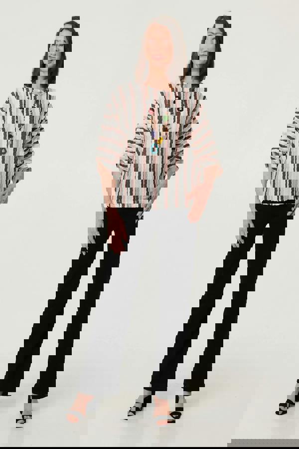 Pink | Striped 3/4 Sleeve Relaxed Necklace Top