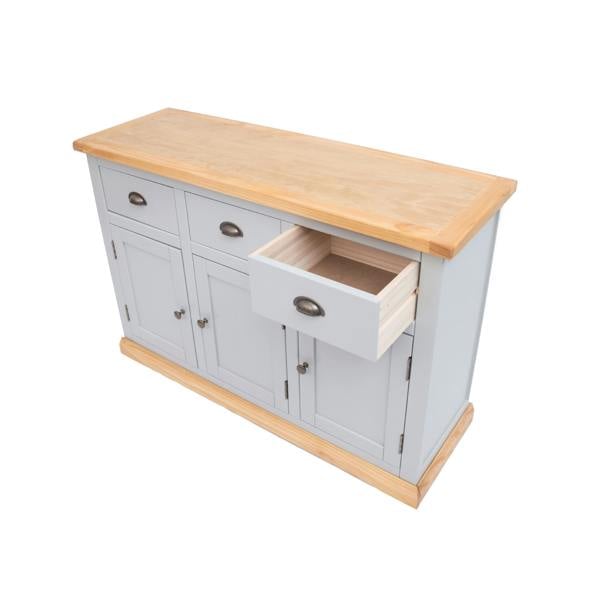 Cabinet Bits Bomporto Light Grey 3 Drawer 3 Door Sideboard Brass Cup Handle
