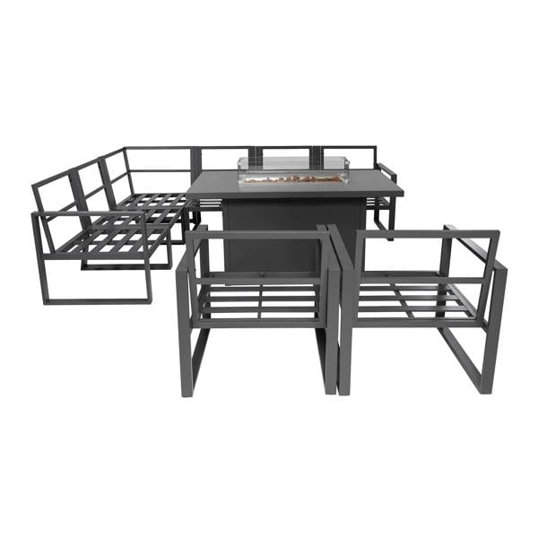 Monstershop Aluminium 7 Seater Garden Furniture Set With Fire Pit & Waterproof Cover