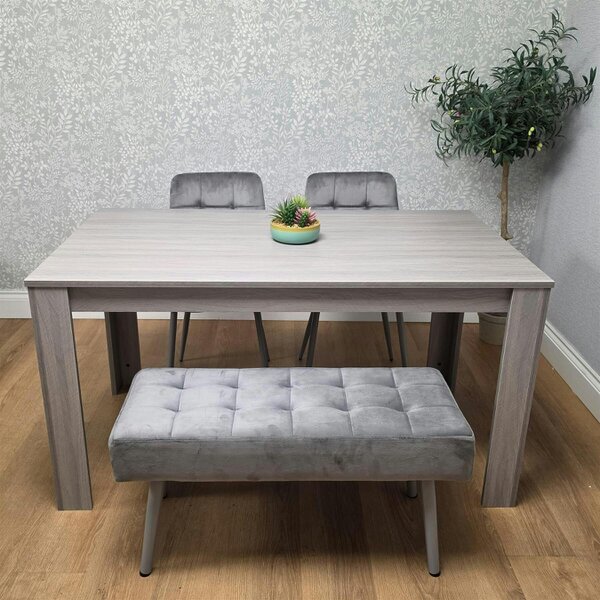 Kosy Koala Modern Rectangle Dining Table Set With 2 Grey Velvet Chairs And 1 Grey Bench Dining Room Furniture