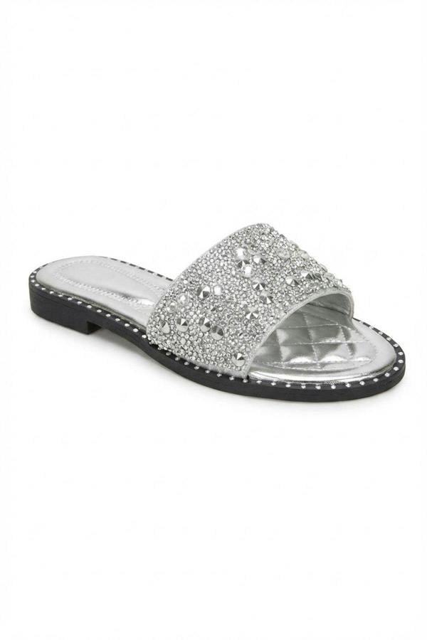 Sofie Embellished Slip On Sandals - Silver_wb