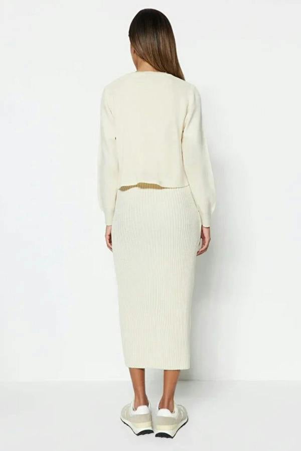 Hoxton Gal 2-Piece Midi Knit Basic Dress with Cardigan