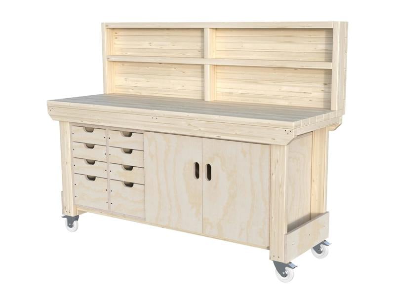 Acorn Heavy-Duty Cupboard Workbench (V.1) – Sturdy Wooden Workbench with Two-Door Cupboard, Multiple Drawers, and Optional Back Panel or Pegboard, Ideal for Garages, Workshops, and Sheds