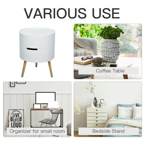 Wyld Haus Rivizi Wooden White Round 3 Tier End Table With Hidden Storage Compartments