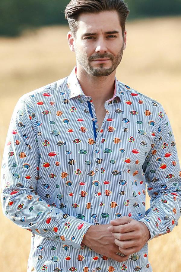 Stripe Printed Multicolor Fish Long Sleeve - Claudio Lugli Shirts