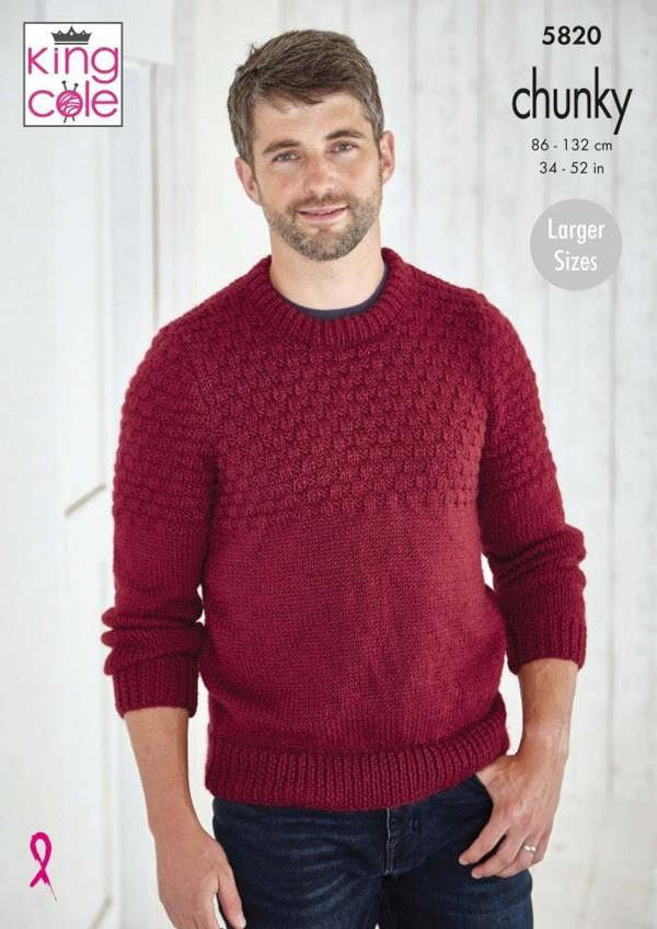 King Cole Big Value Chunky Knitting Pattern 5820, Sweaters, Slipovers for Men, 34 - 52 Inches