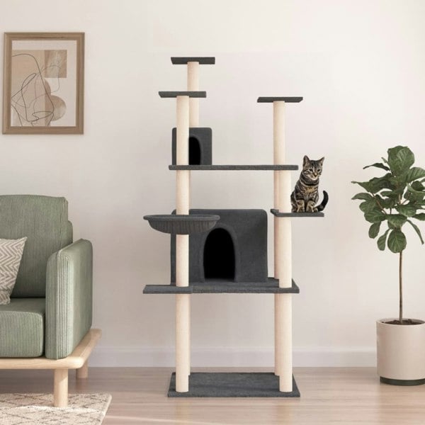 Berkfield Cat Tree with Sisal Scratching Posts Dark Grey 166 cm