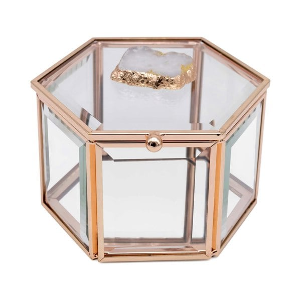 Maison des Cadeaux Hexagonal Glass Agate Jewellery Display Box