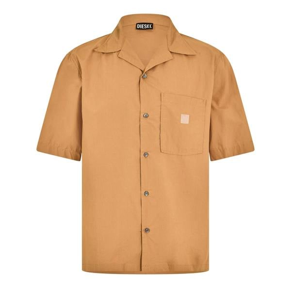 Diesel Mens Cuban Notch Neck Regular Shirt - Brown - 