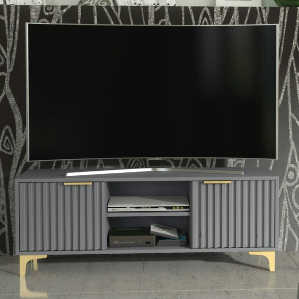 Mex Furniture 120cm TV Unit with Ribbed Fronts and Gold Accents - Bold Grey