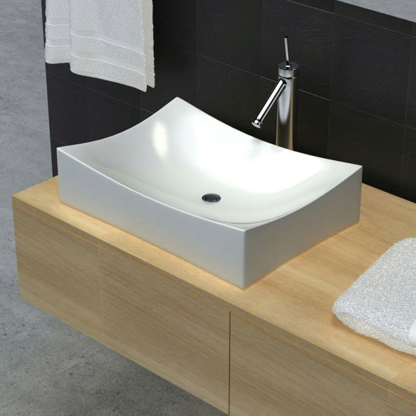 Berkfield Bathroom Ceramic Porcelain Sink Art Basin White High Gloss